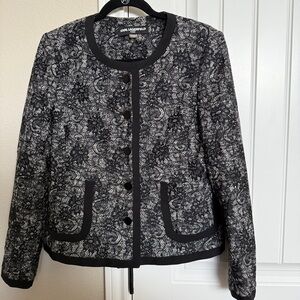 Karl Lagerfeld Elegant Black and White Lace Blazer Size 8